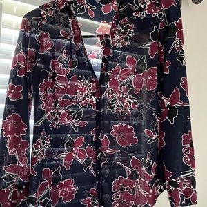 Express Portofino slim navy and maroon floral top